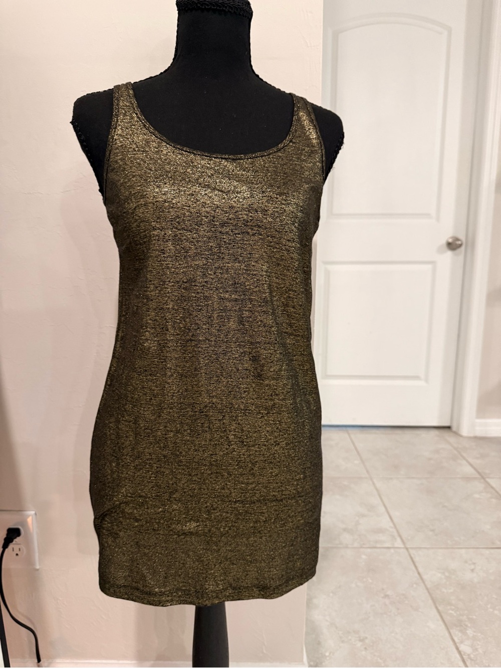 Eileen Fisher XS Metallic Gold Bronze Sleeveless Tank Tunic Top Lagenlook